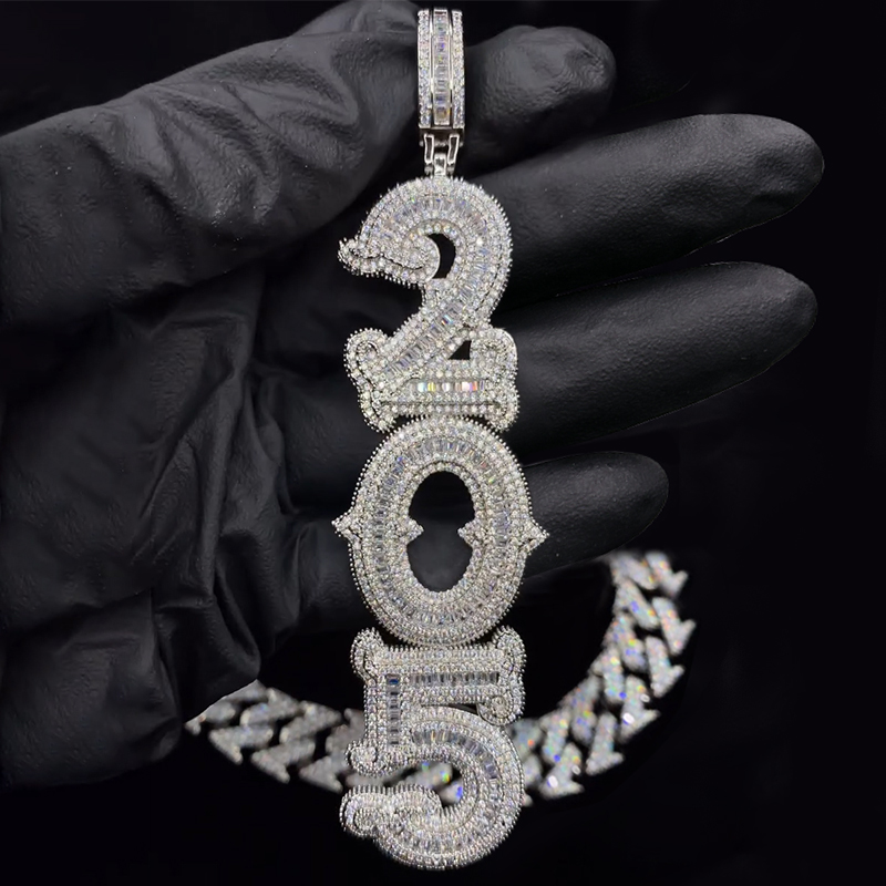 Iced Out Out Vertical Custom Thorns Baguette Letters Pendant Gold - Image 5