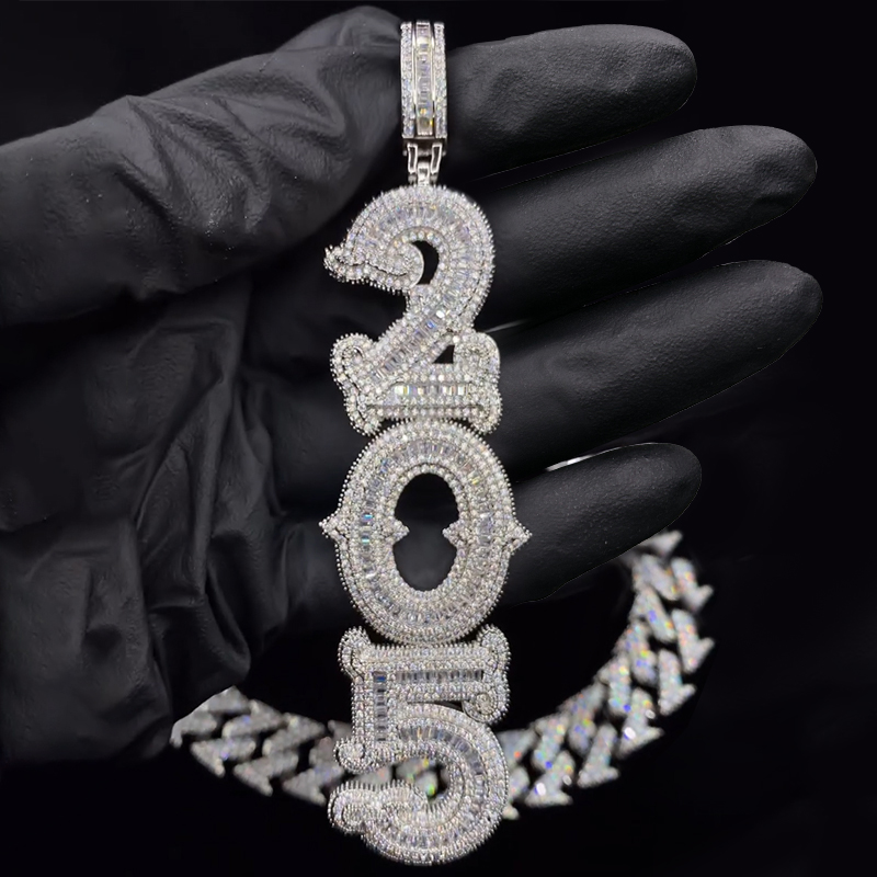 Iced Out Out Vertical Custom Thorns Baguette Letters Pendant Gold