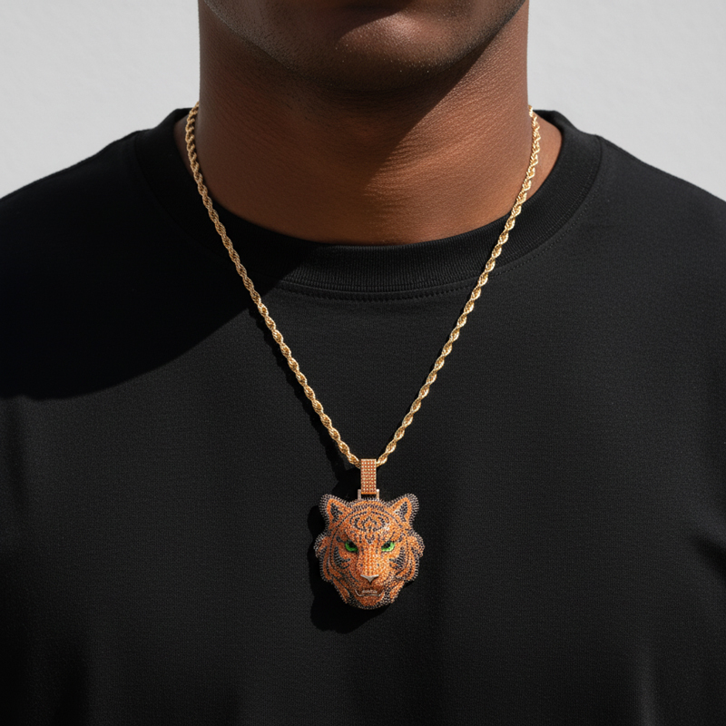 Iced Out Out Yellow& Black Diamond Tiger Pendant With Street Luxury Shine - Image 3