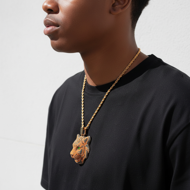 Iced Out Out Yellow& Black Diamond Tiger Pendant With Street Luxury Shine - Image 4