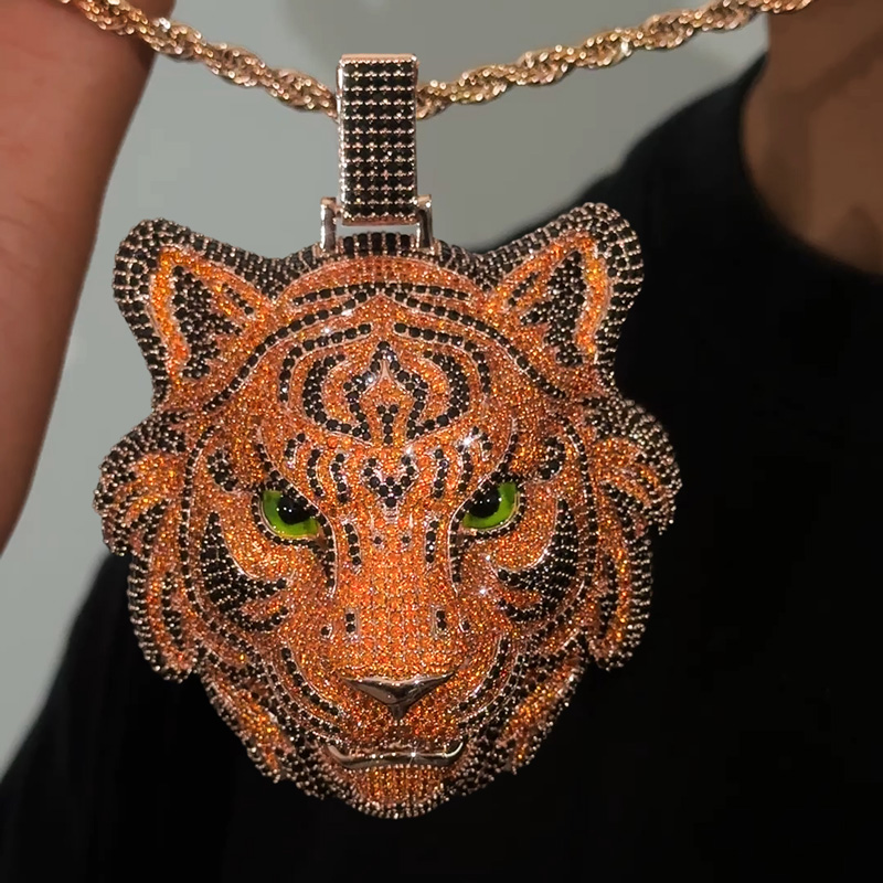 Iced Out Out Yellow& Black Diamond Tiger Pendant With Street Luxury Shine