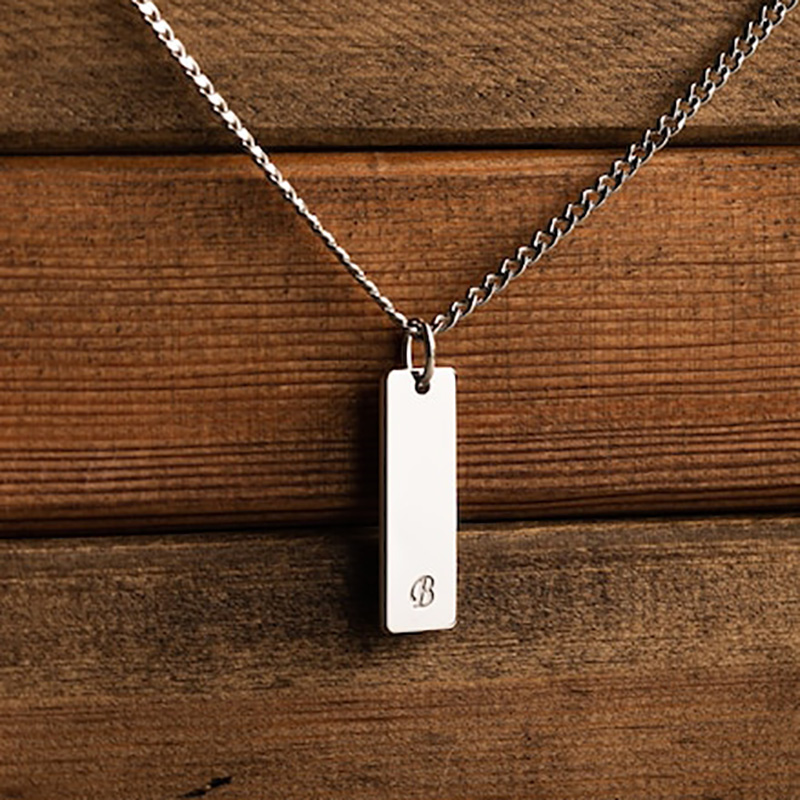 Engraved Custom Stainless Steel Bar Pendant With 3mm Cuban Chain Silver - Image 3