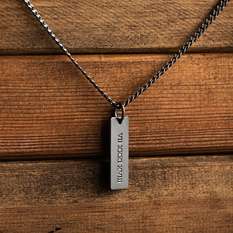 Engraved Custom Stainless Steel Bar Pendant With 3mm Cuban Chain Silver - Image 5