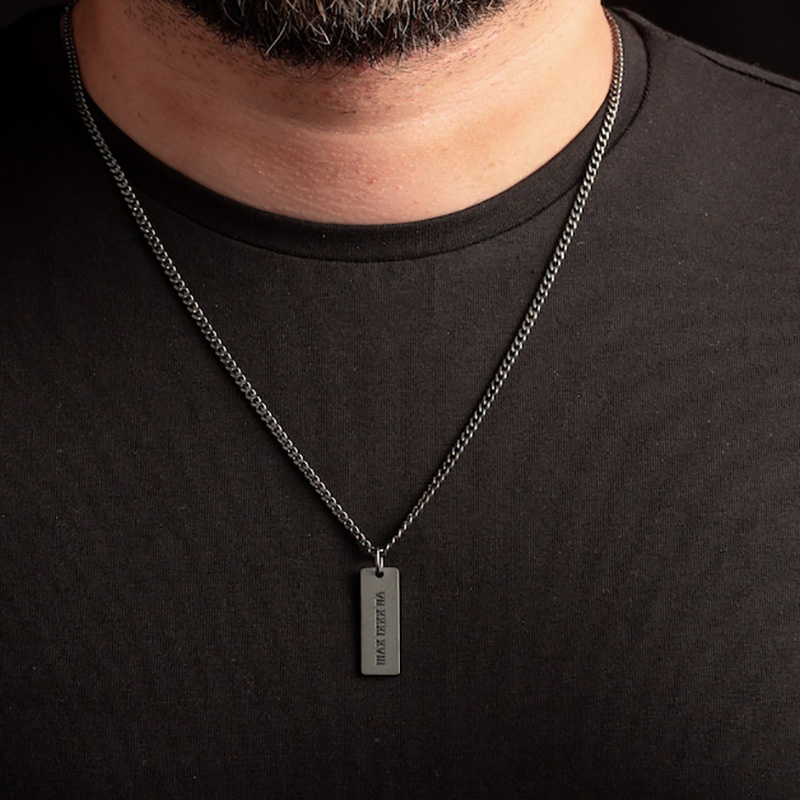 Engraved Custom Stainless Steel Bar Pendant With 3mm Cuban Chain Silver - Image 6