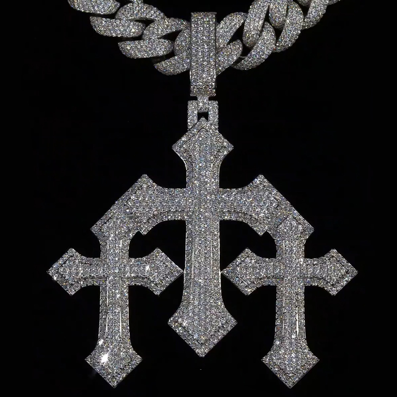 Iced Out Out Holy Trinity Triple Cross Pendant With Street Luxury Shine - Image 3