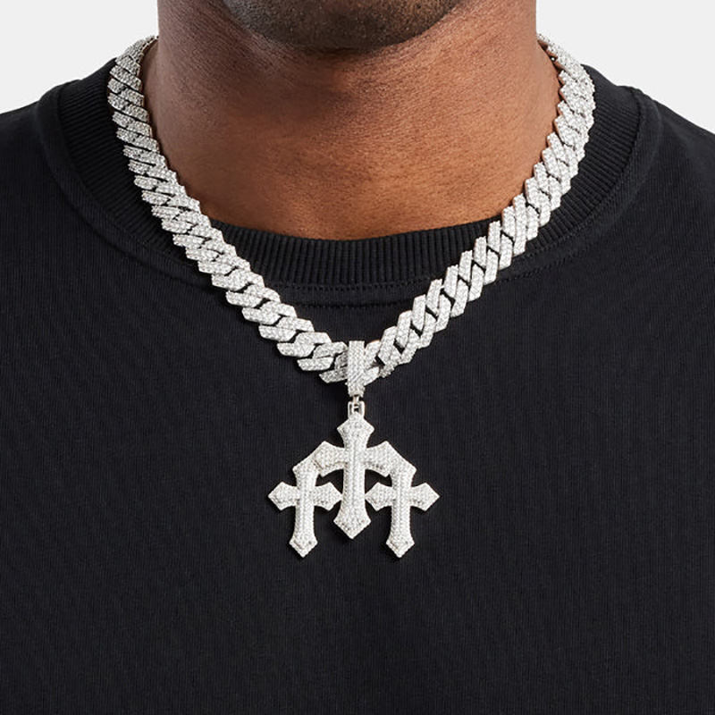 Iced Out Out Holy Trinity Triple Cross Pendant With Street Luxury Shine - Image 4