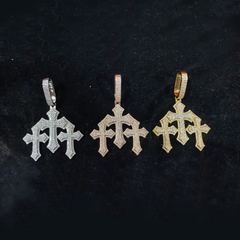 Iced Out Out Holy Trinity Triple Cross Pendant With Street Luxury Shine - Image 5