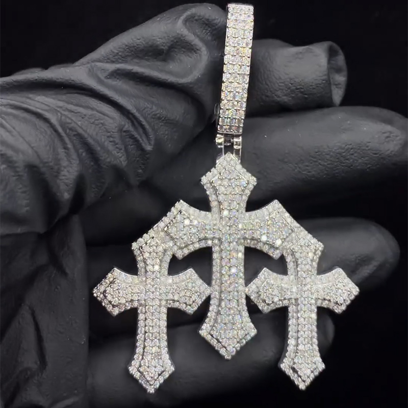 Iced Out Out Holy Trinity Triple Cross Pendant With Street Luxury Shine