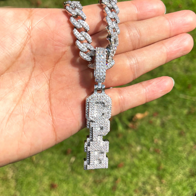 Iced Out Out Custom Double Layer Letters Vertical Name Pendant Gold - Image 3