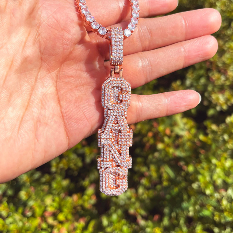 Iced Out Out Custom Double Layer Letters Vertical Name Pendant Gold - Image 5