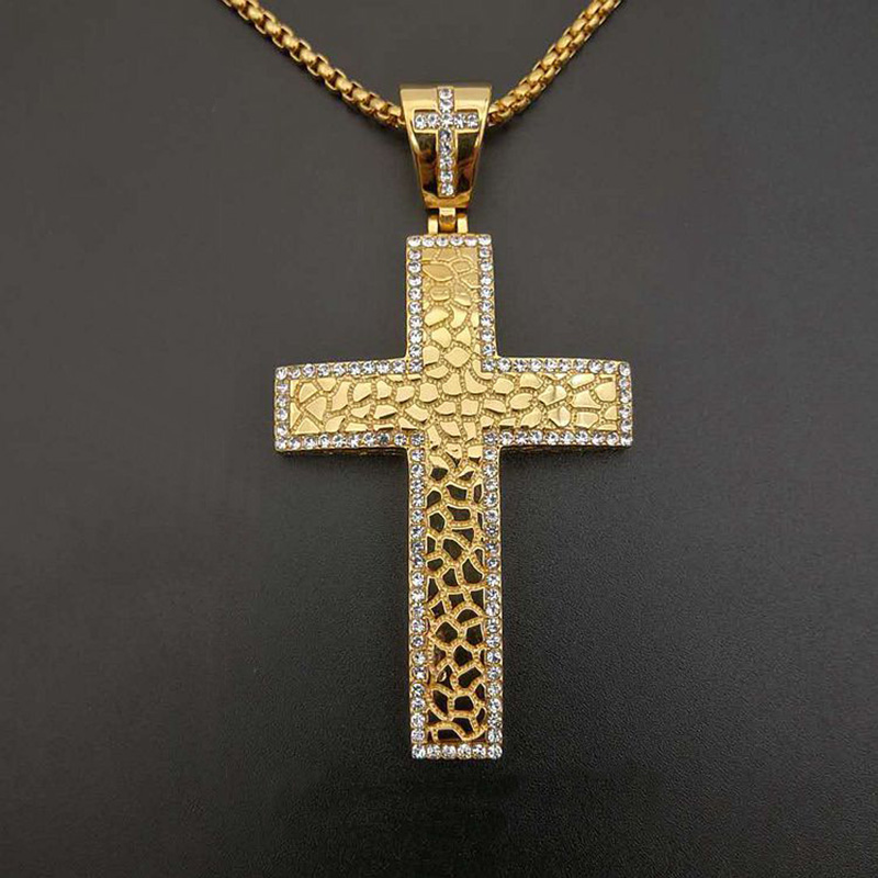 Iced Out Out Nugget Cross Pendant In Gold With Street Luxury Shine - Image 3