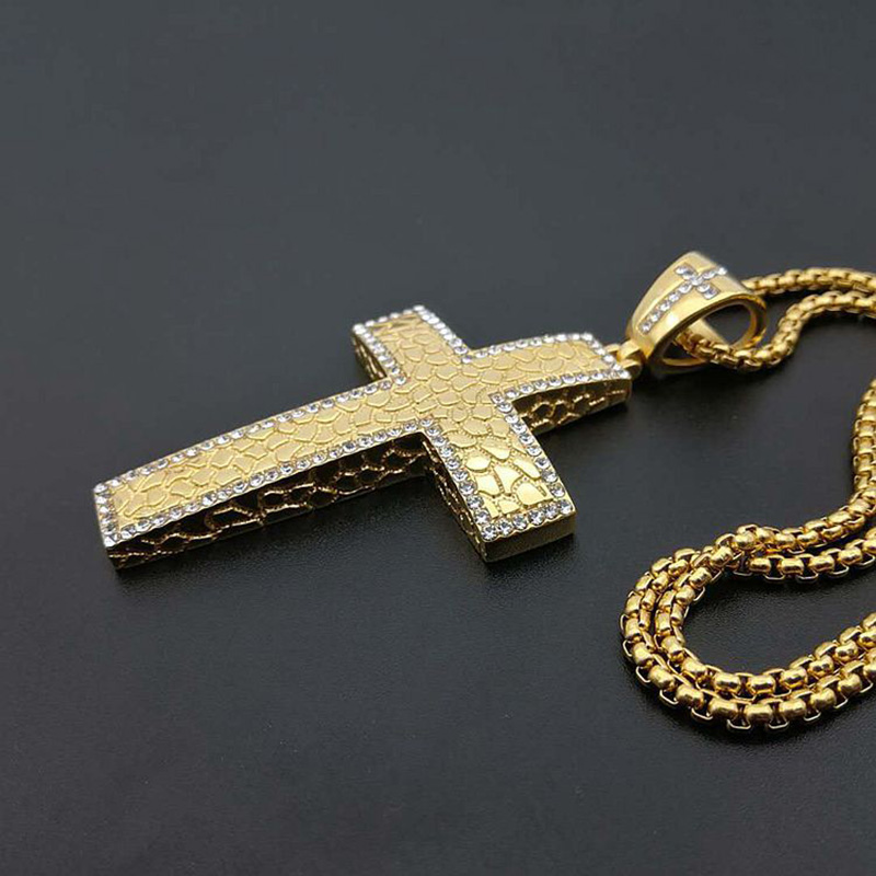 Iced Out Out Nugget Cross Pendant In Gold With Street Luxury Shine - Image 4