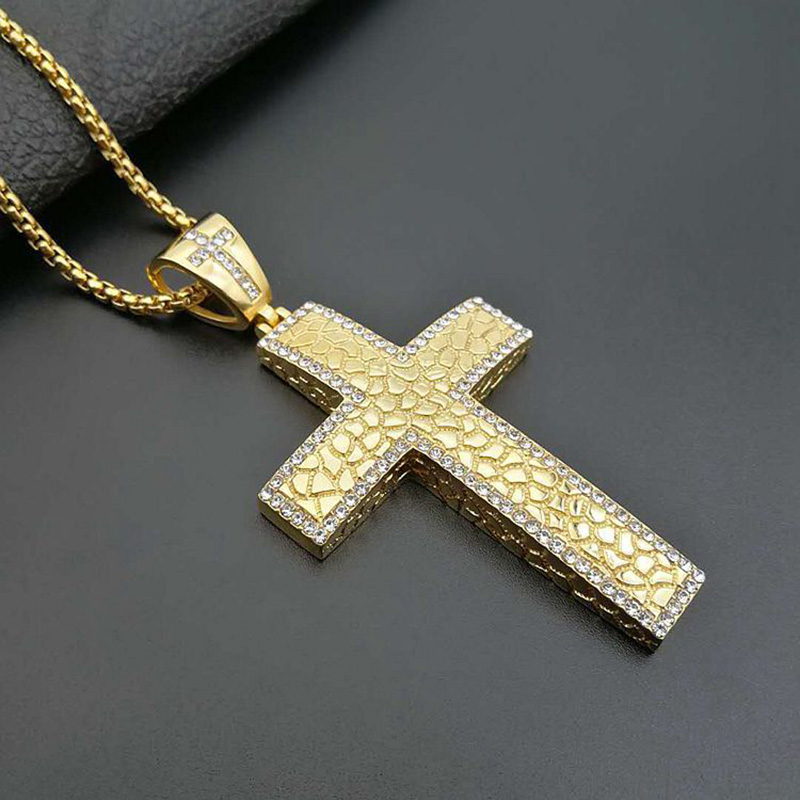 Iced Out Out Nugget Cross Pendant In Gold With Street Luxury Shine - Image 6