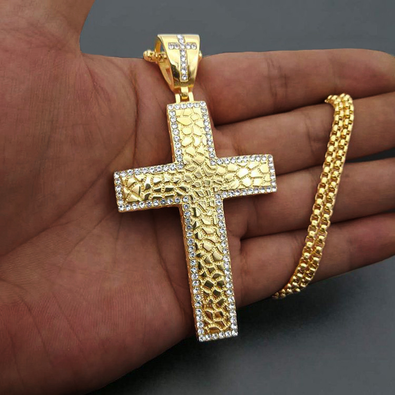 Iced Out Out Nugget Cross Pendant In Gold With Street Luxury Shine