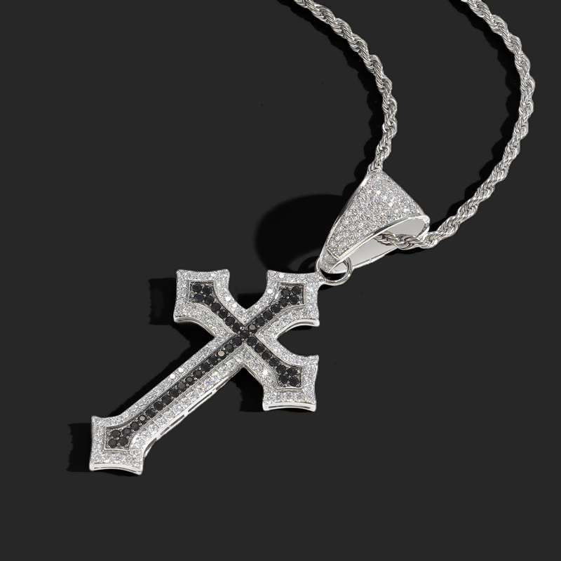 Bold Iced Out Out Black/emerald/purple/ruby Cross Pendant In White Gold - Image 3