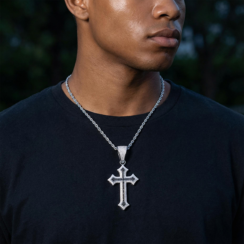 Bold Iced Out Out Black/emerald/purple/ruby Cross Pendant In White Gold - Image 4