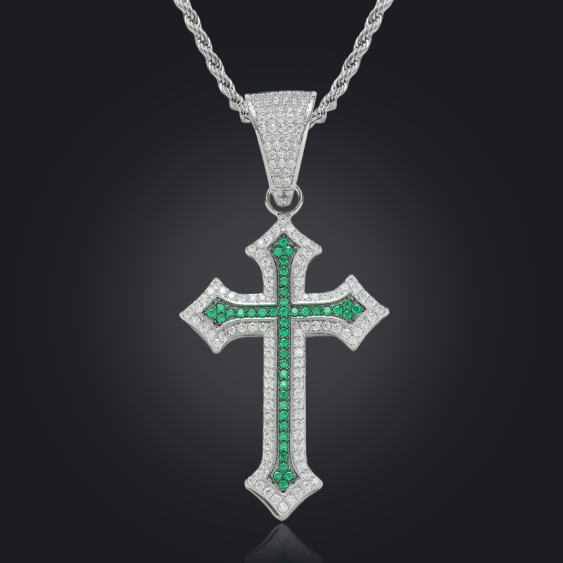 Bold Iced Out Out Black/emerald/purple/ruby Cross Pendant In White Gold - Image 7