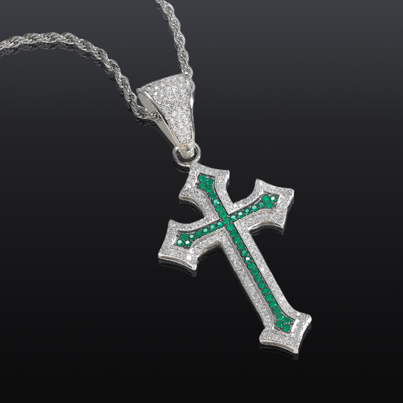 Bold Iced Out Out Black/emerald/purple/ruby Cross Pendant In White Gold - Image 10