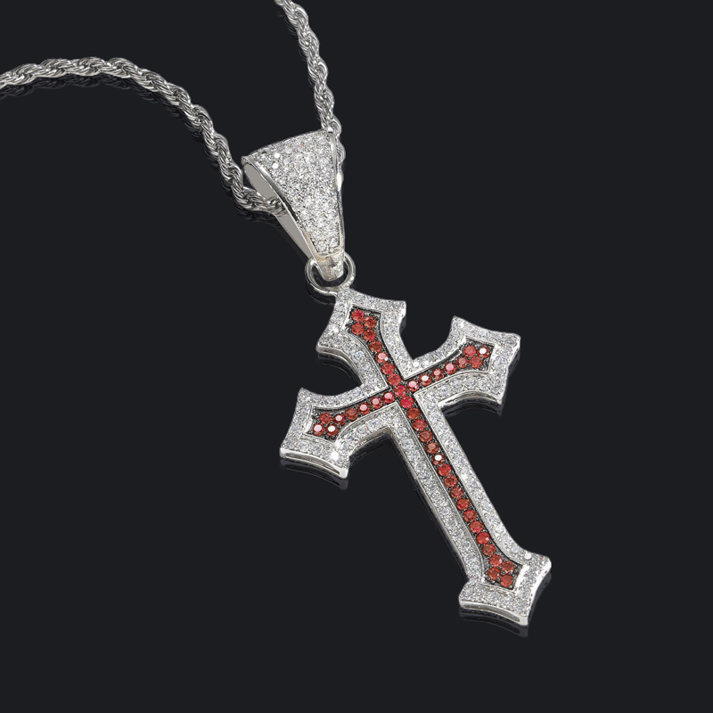 Bold Iced Out Out Black/emerald/purple/ruby Cross Pendant In White Gold - Image 11
