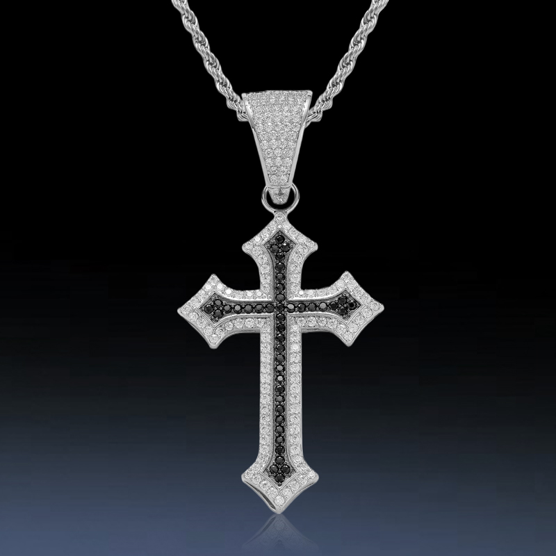 Bold Iced Out Out Black/emerald/purple/ruby Cross Pendant In White Gold
