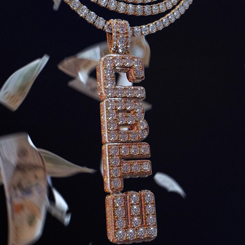 Iced Out Out Custom Vertical Letter Pendant Gold With Street Luxury Shine - Image 4
