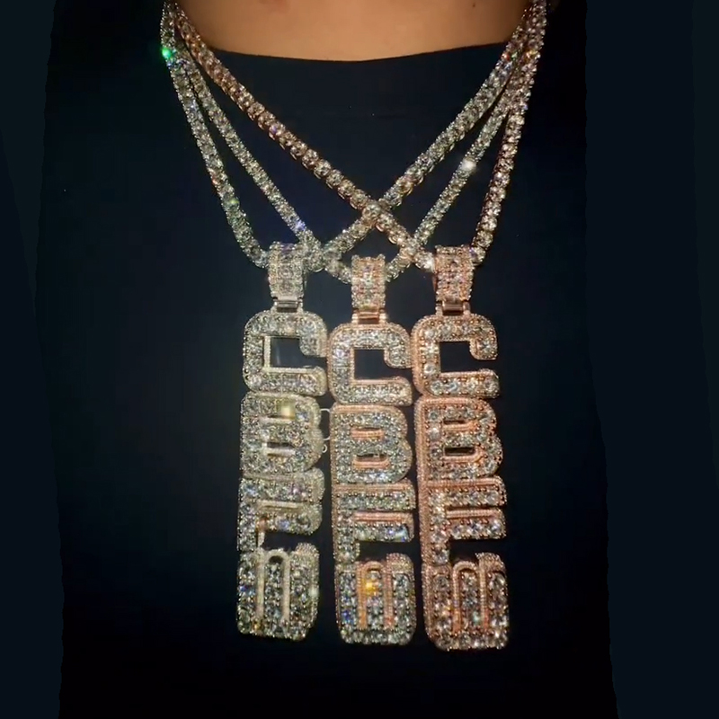 Iced Out Out Custom Vertical Letter Pendant Gold With Street Luxury Shine