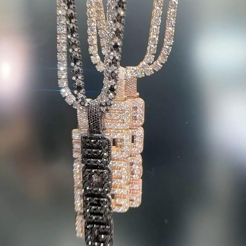 Iced Out Custom Double Layer Vertical Letter Pendant - - Image 4
