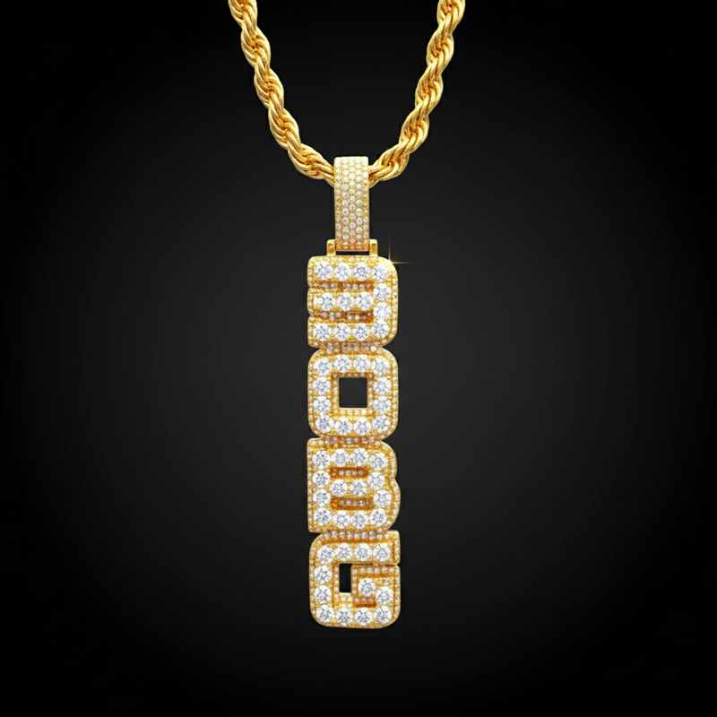 Iced Out Custom Double Layer Vertical Letter Pendant - - Image 5