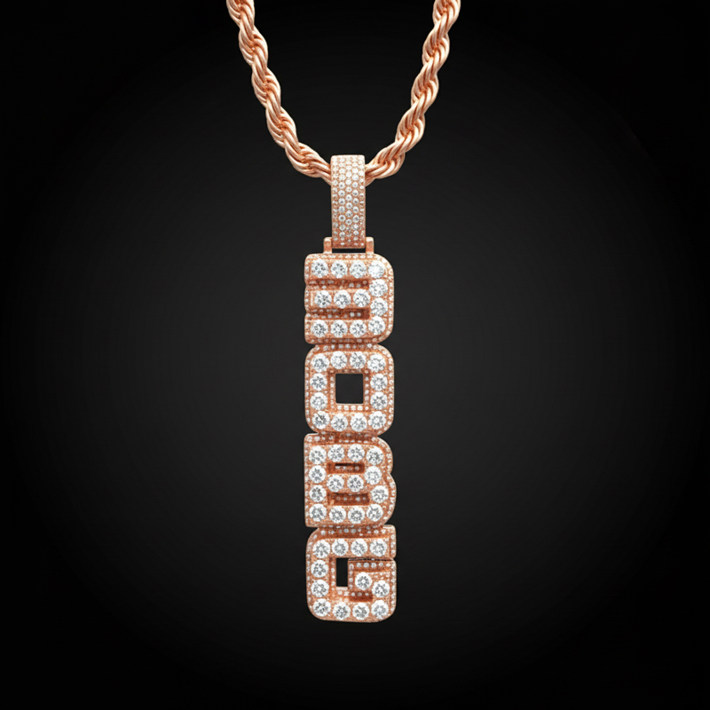 Iced Out Custom Double Layer Vertical Letter Pendant - - Image 6