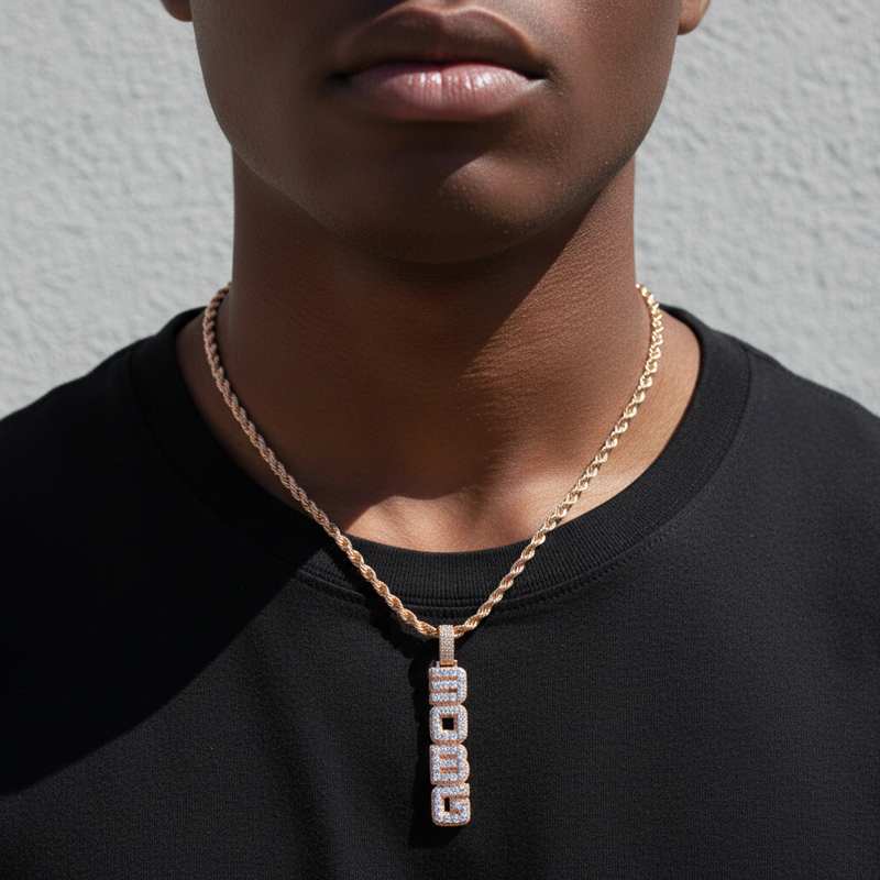 Iced Out Custom Double Layer Vertical Letter Pendant - - Image 8
