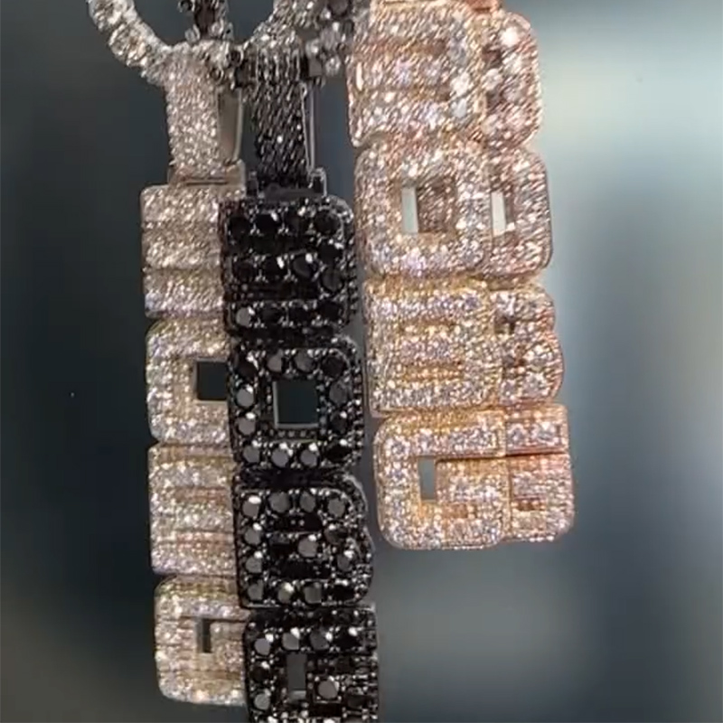 Iced Out Custom Double Layer Vertical Letter Pendant -