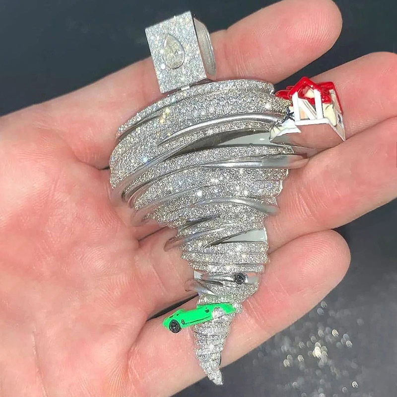 Iced Out Out Tornado Pendant Gold With Street Luxury Shine