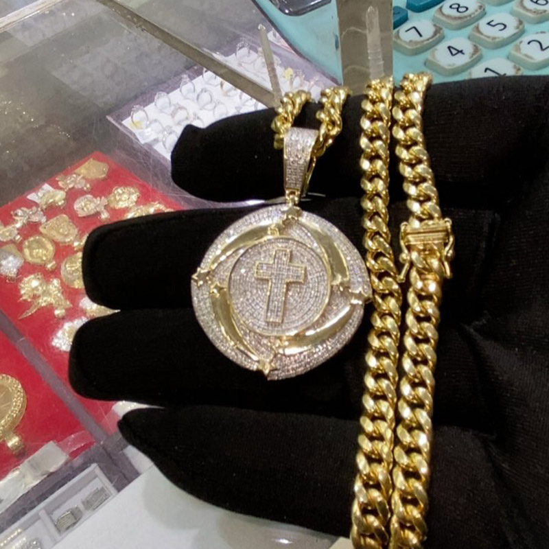 Iced Out Cross Star Disc Pendant Gold With Street Luxury Shine - Image 3