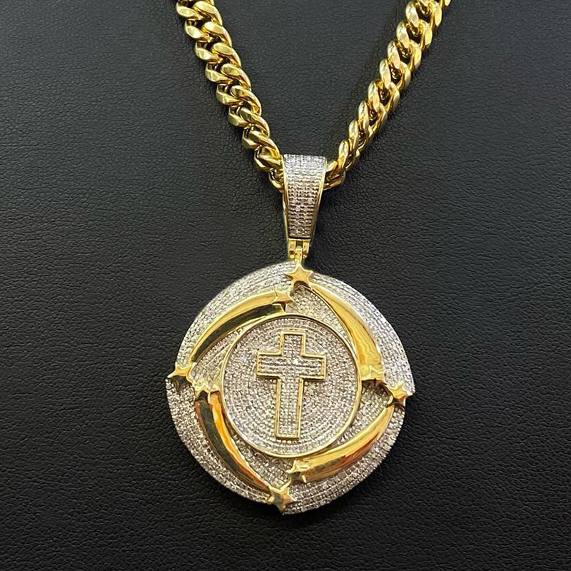 Iced Out Cross Star Disc Pendant Gold With Street Luxury Shine