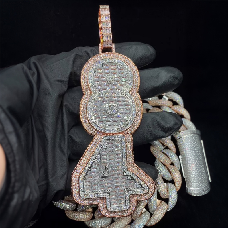 Iced Out Out Custom Baguette Cut Vertical Letter Pendant Gold - Image 4