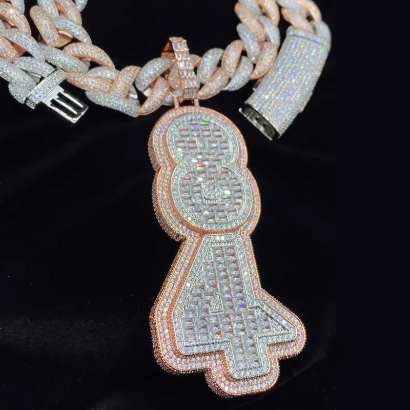Iced Out Out Custom Baguette Cut Vertical Letter Pendant Gold - Image 5