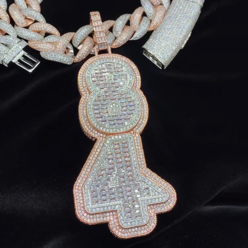 Iced Out Out Custom Baguette Cut Vertical Letter Pendant Gold - Image 6
