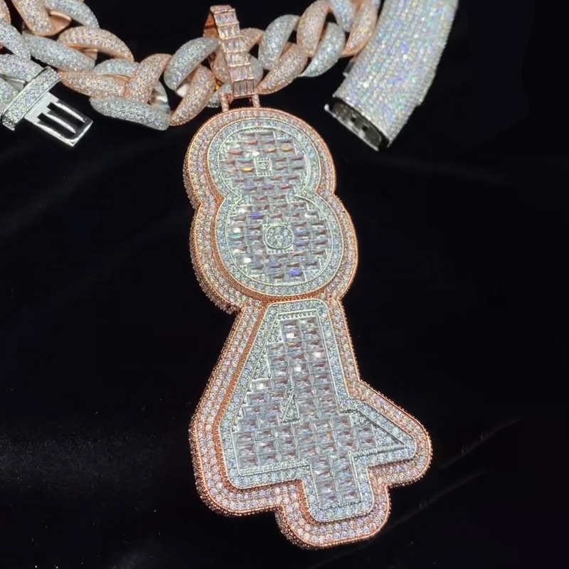 Iced Out Out Custom Baguette Cut Vertical Letter Pendant Gold