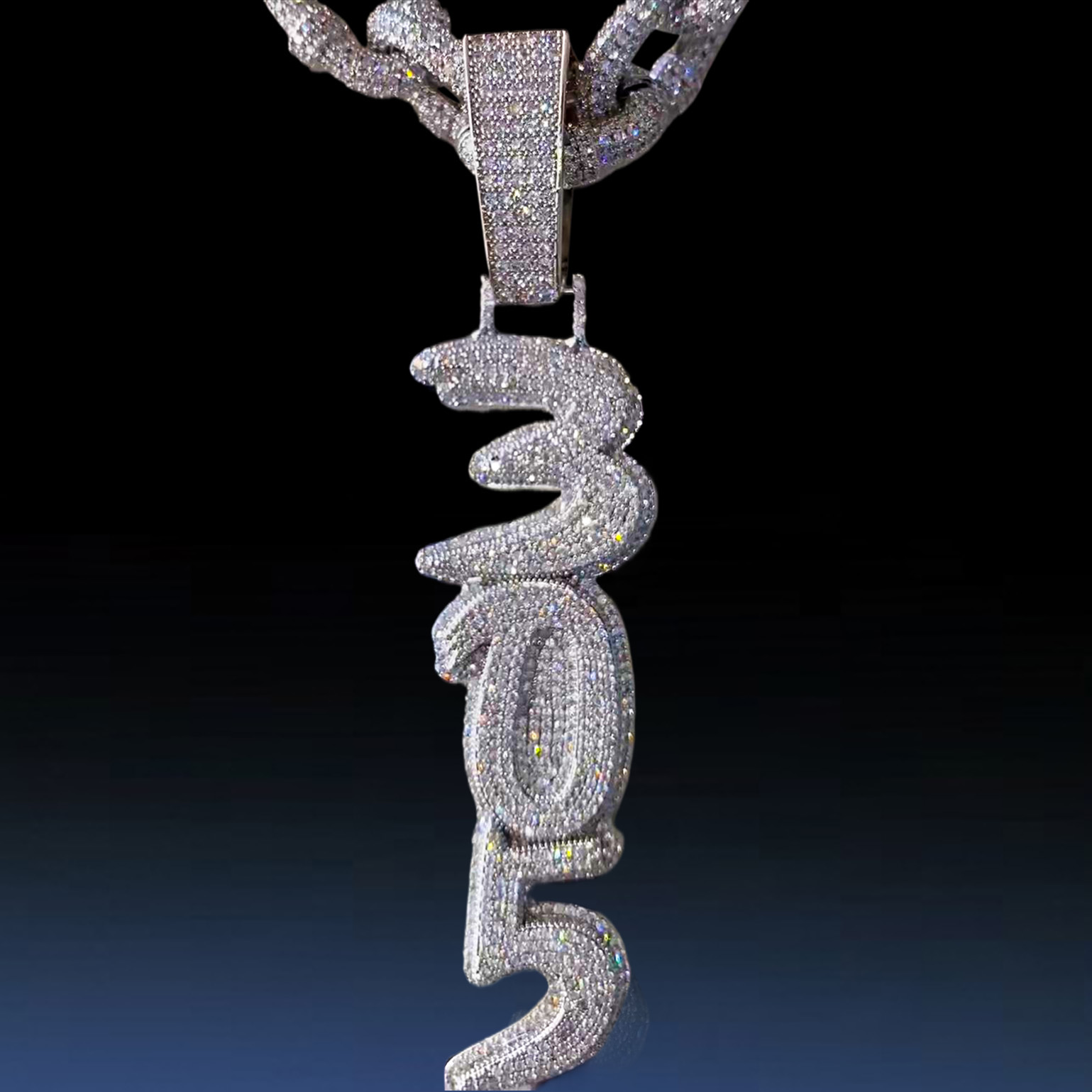 Iced Out Out Custom Brush Script Cursive Vertical Letter Pendant Gold - Image 4