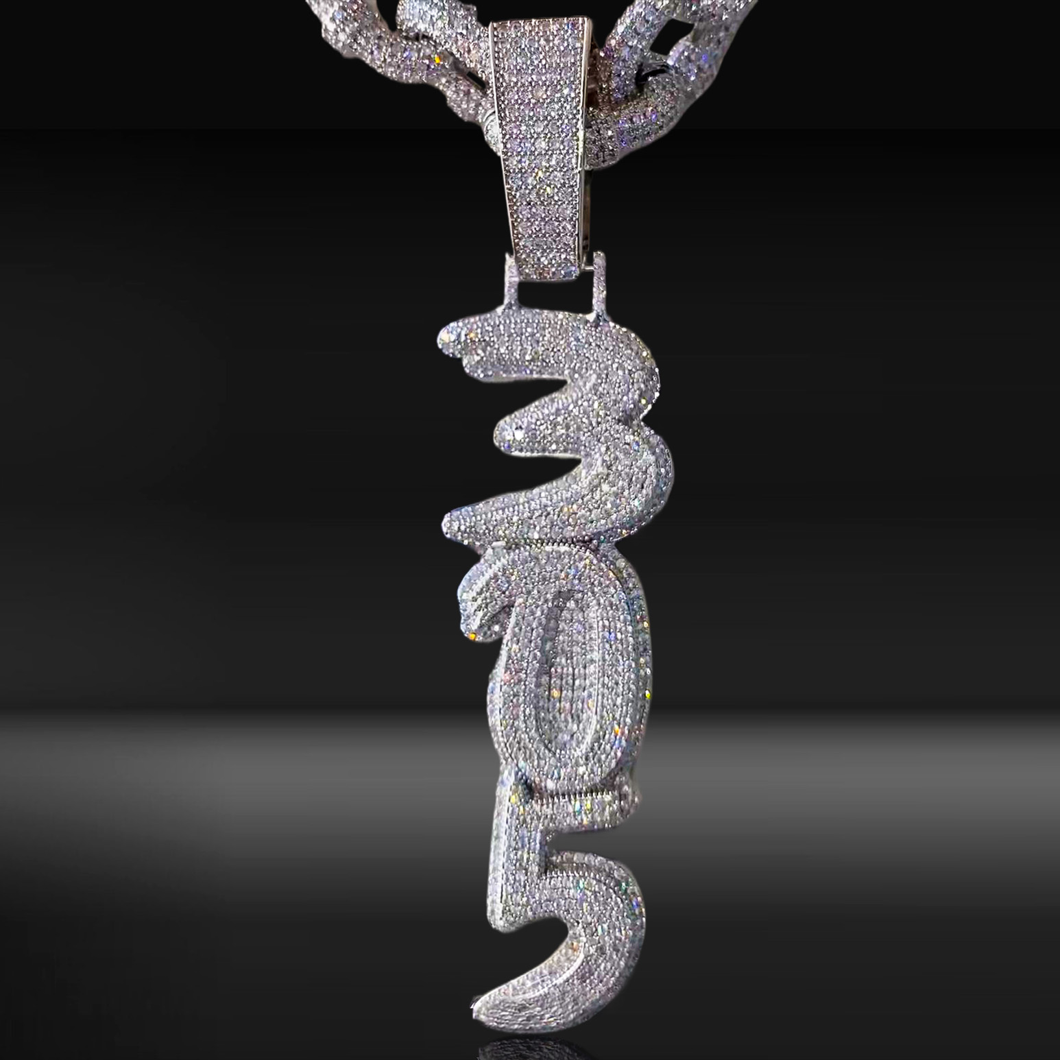 Iced Out Out Custom Brush Script Cursive Vertical Letter Pendant Gold