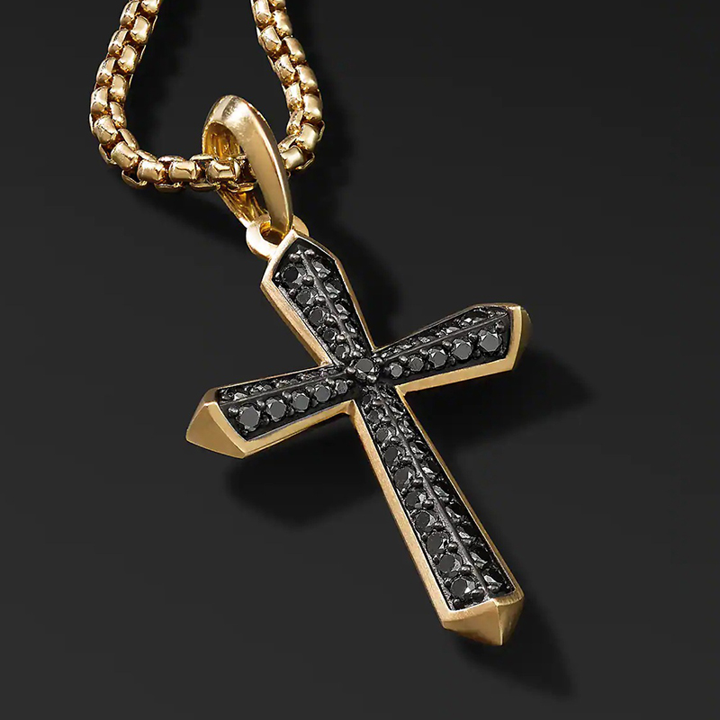 Black Iced Out Out Cross Pendant In Gold With Street Luxury Shine