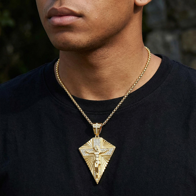 Iced Out Out Jesus Crucifix Cross Pendant In Gold With Street Luxury Shine - Image 3