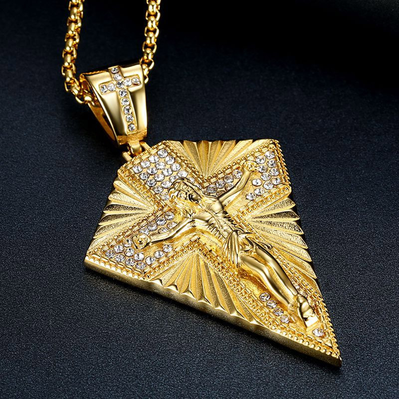 Iced Out Out Jesus Crucifix Cross Pendant In Gold With Street Luxury Shine - Image 4