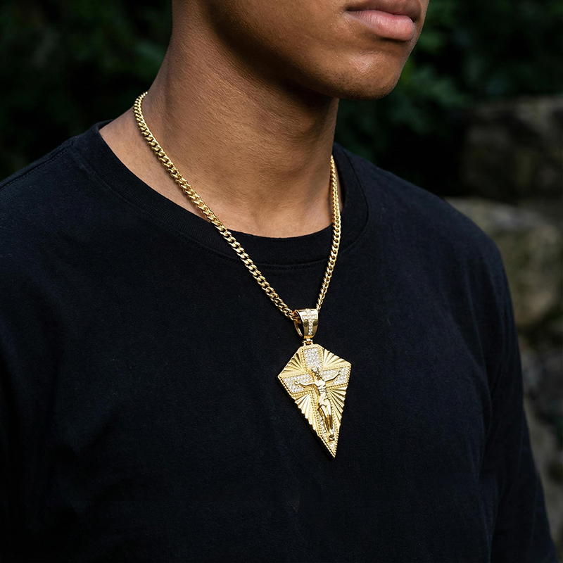 Iced Out Out Jesus Crucifix Cross Pendant In Gold With Street Luxury Shine - Image 6