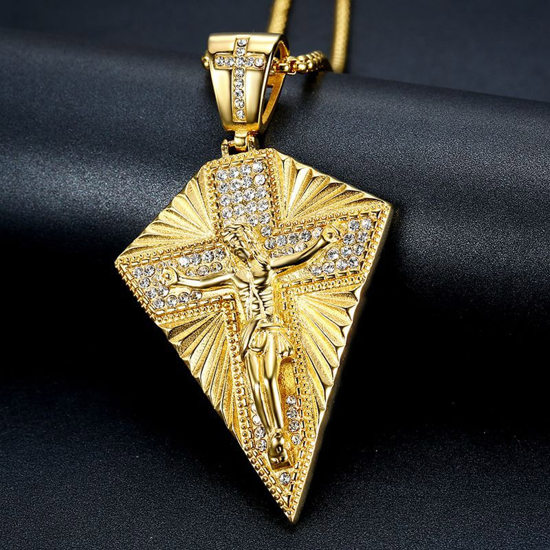 Iced Out Out Jesus Crucifix Cross Pendant In Gold With Street Luxury Shine