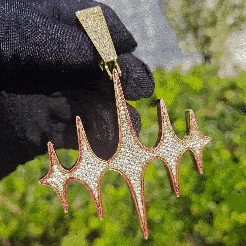 Glow In The Dark Iced Out Stars Pendant Gold With Street Luxury Shine - Image 4