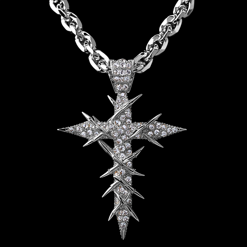 Micro Pave Cross Wrapped Thorns Pendant Gold With Street Luxury Shine - Image 3