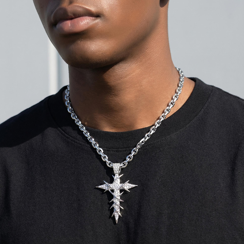 Micro Pave Cross Wrapped Thorns Pendant Gold With Street Luxury Shine - Image 5