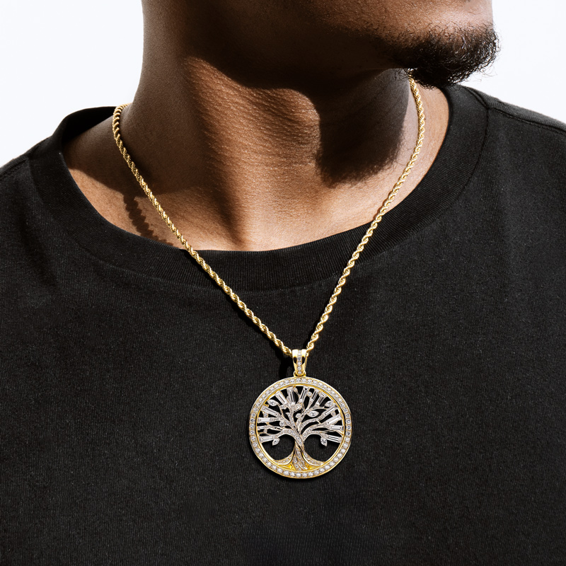 Hollow Round And Baguette Cut Tree Of Life Circle Pendant Moissanite - Image 3