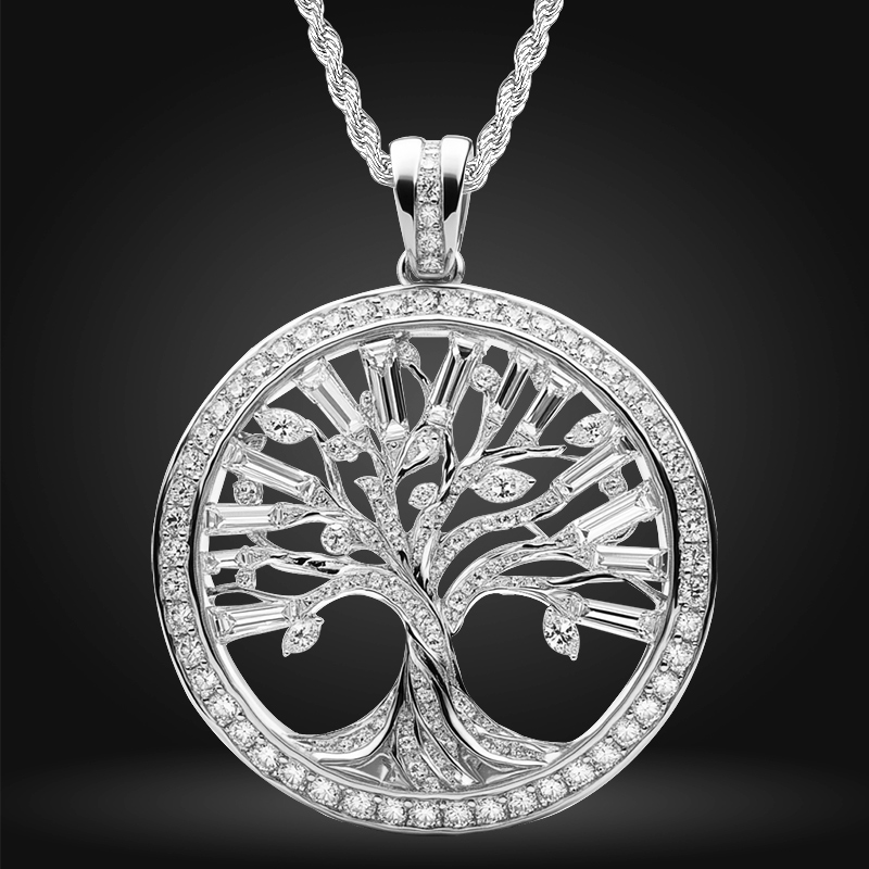 Hollow Round And Baguette Cut Tree Of Life Circle Pendant Moissanite - Image 4